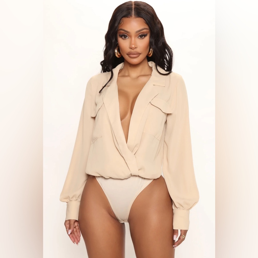 Business Brunch Collared Bodysuit - Nude